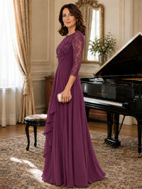 A-Line Chiffon Mother of the Bride Dress with Floral Applique 3/4 Sleeves