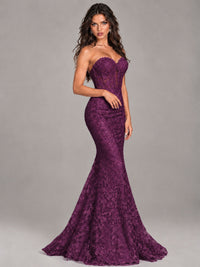 Strapless Corset Mermaid Prom Dress Lace Appliqué Formal Gown