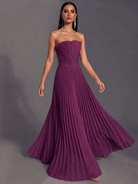 Strapless A-line Long Pleated Satin Prom Dress