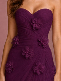 Blush Pink Strapless Sweetheart 3D Floral Tulle Mermaid Prom Dress