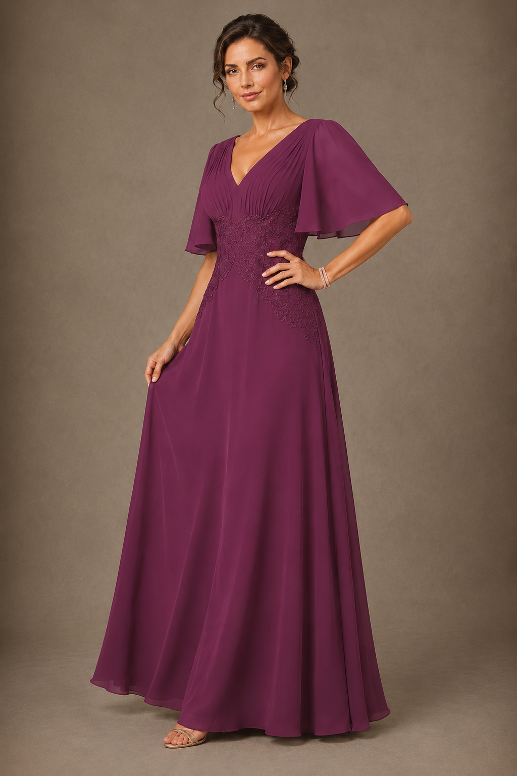 A-Line Chiffon Mother of the Bride Dress with Applique