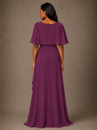 Taupe Chiffon A-Line Mother of the Bride Dress with Cape Sleeves