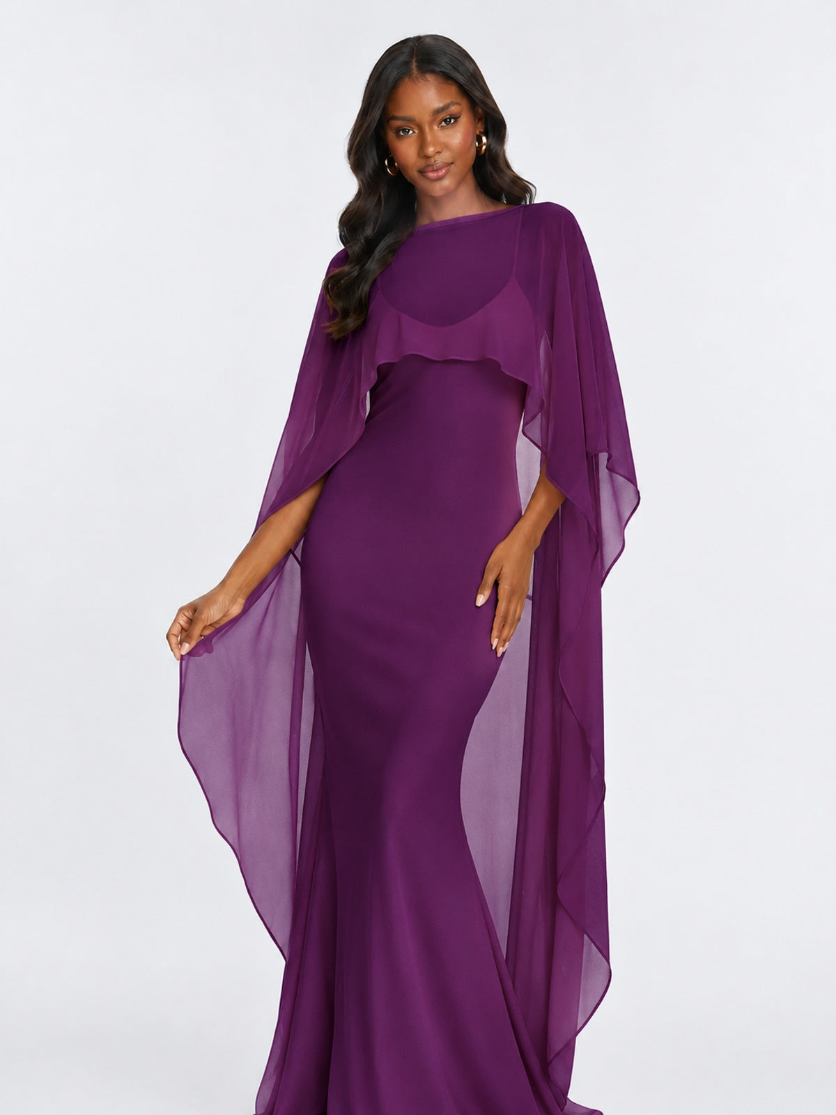 Satin Cape Prom Dresses Meramid Maxi Dress