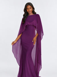 Satin Cape Prom Dresses Meramid Maxi Dress
