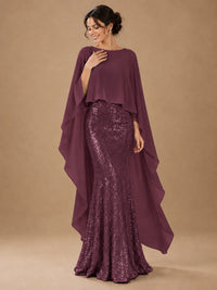 Sequin 2 Pieces Mother of the Bride Dress with Cap Sleeves Chiffon Formal Gowns