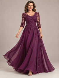 Sequin Lace A-Line Mother of the Bride Dress with 3/4 Sleeves