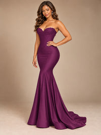 Red Strapless Satin Mermaid Prom Dress with Corset Bodice