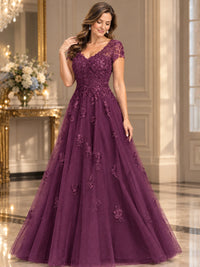 Lace Appliques A-line Mother of The Bride Dresses with Short Sleeves
