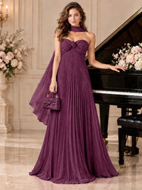 Sweetheart Neckline Pleated Prom Dress Strapless A-line Formal Dress with Flowy Scarf