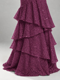 Halter Tiered Mermaid Prom Dress with Sparkly Lace