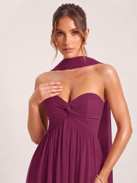 Strapless Ruched Chiffon Long Prom Dress with Scarf