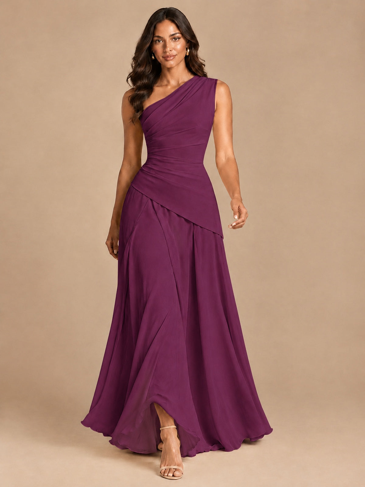 One Shoulder Prom Dress A-line Ruched Women Wedding Formal Gowns