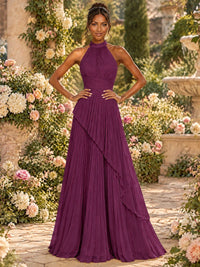 Wrap Pleated Prom Dress Halter A-line Chiffon Formal Wedding Dress