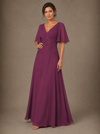 A-Line Chiffon Mother of the Bride Dress with Applique
