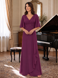 V-Neck Chiffon Lace Mother of the Bride Dresses