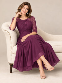 Tea-Length Mother of the Bride Dress with Lace 3/4 Sleeves