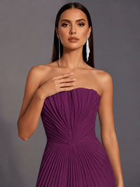Strapless A-line Long Pleated Satin Prom Dress