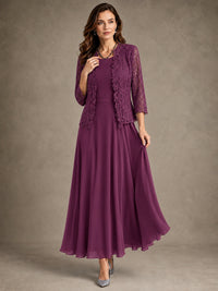 2-Piece Chiffon Mother of the Bride Dress with Lace Jacket