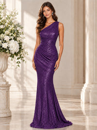 Sequin Mermaid One Shoulder Prom Dress Long formal Gown