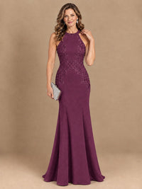 Halter Neckline Lace Appliques Mother of The Bride Dresses
