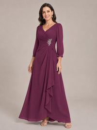 V-Neck Pleated Chiffon Mother of the Bride Dress with Flutter Sleeves