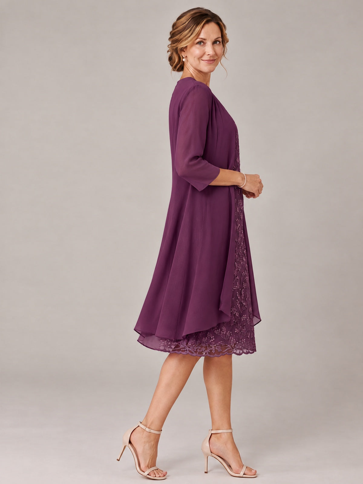 Tea Length Sequin Lace Mother of The Bride Dress with Chiffon Jacket