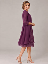 Tea Length Sequin Lace Mother of The Bride Dress with Chiffon Jacket