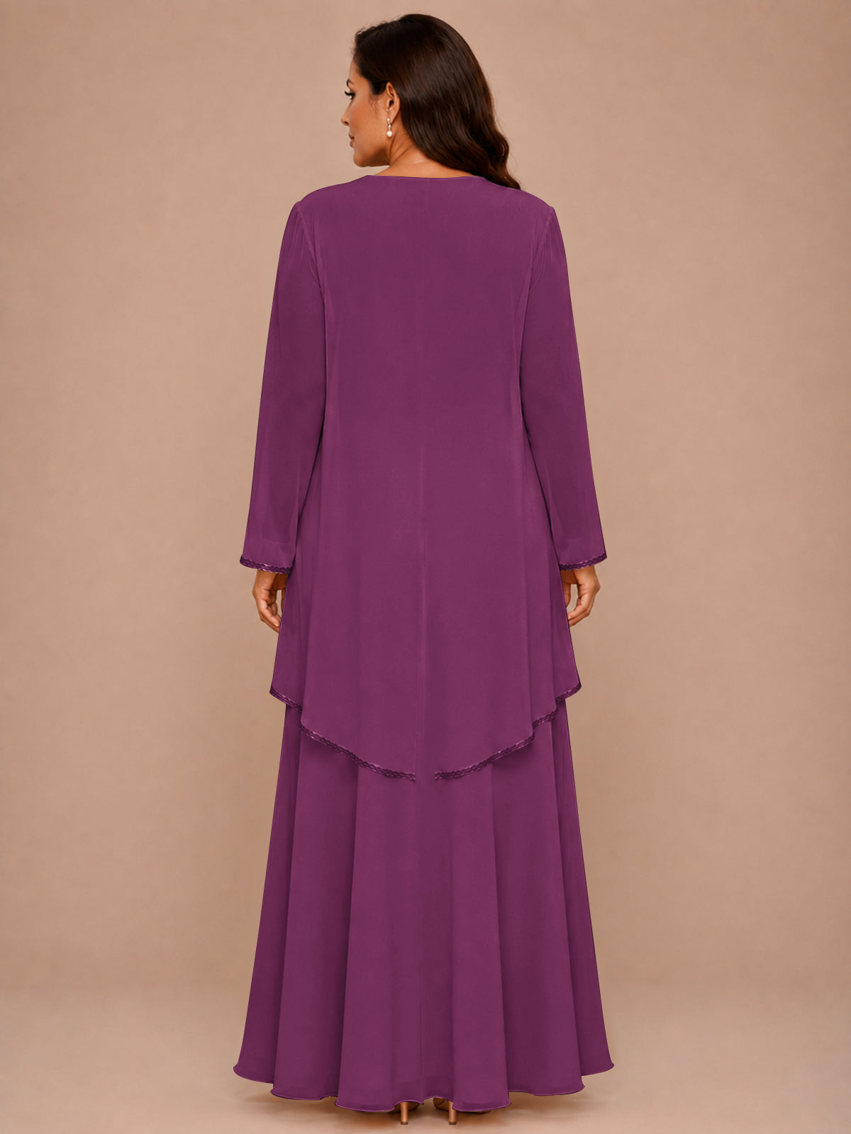 Champagne Beaded Chiffon Mother of the Bride Dress with Jacket V-Neck Gown