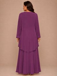 Champagne Beaded Chiffon Mother of the Bride Dress with Jacket V-Neck Gown