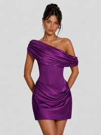 Strapless Satin Corset Homecoming Dress with Detachable Off-Shoulder Drape
