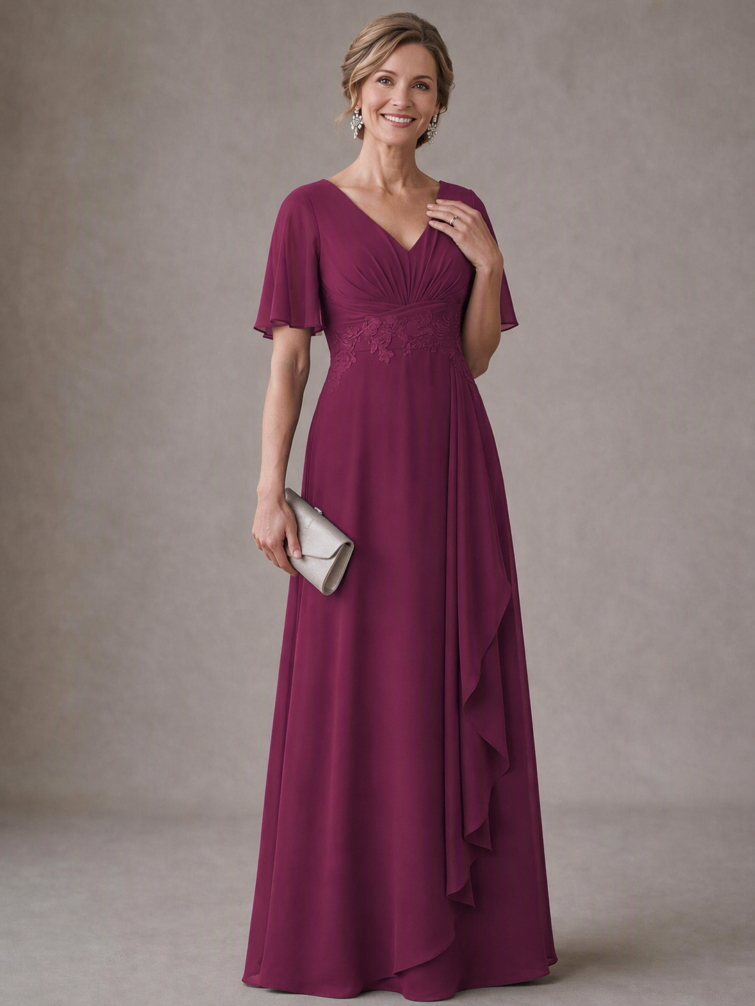 V-Neck Chiffon Lace Mother of the Bride Dresses