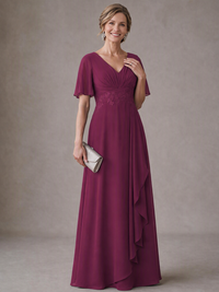 V-Neck Chiffon Lace Mother of the Bride Dresses
