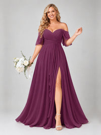 Off Shoulder Chiffon Bridesmaid Dress with Slit