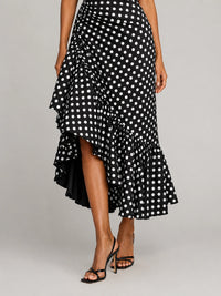 Black and White Polka Dot Ruffle Midi Dress