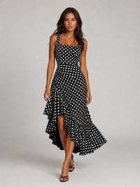 Black and White Polka Dot Ruffle Midi Dress