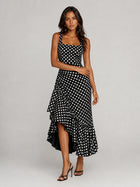 Black and White Polka Dot Ruffle Midi Dress
