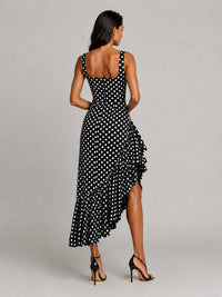 Black and White Polka Dot Ruffle Midi Dress