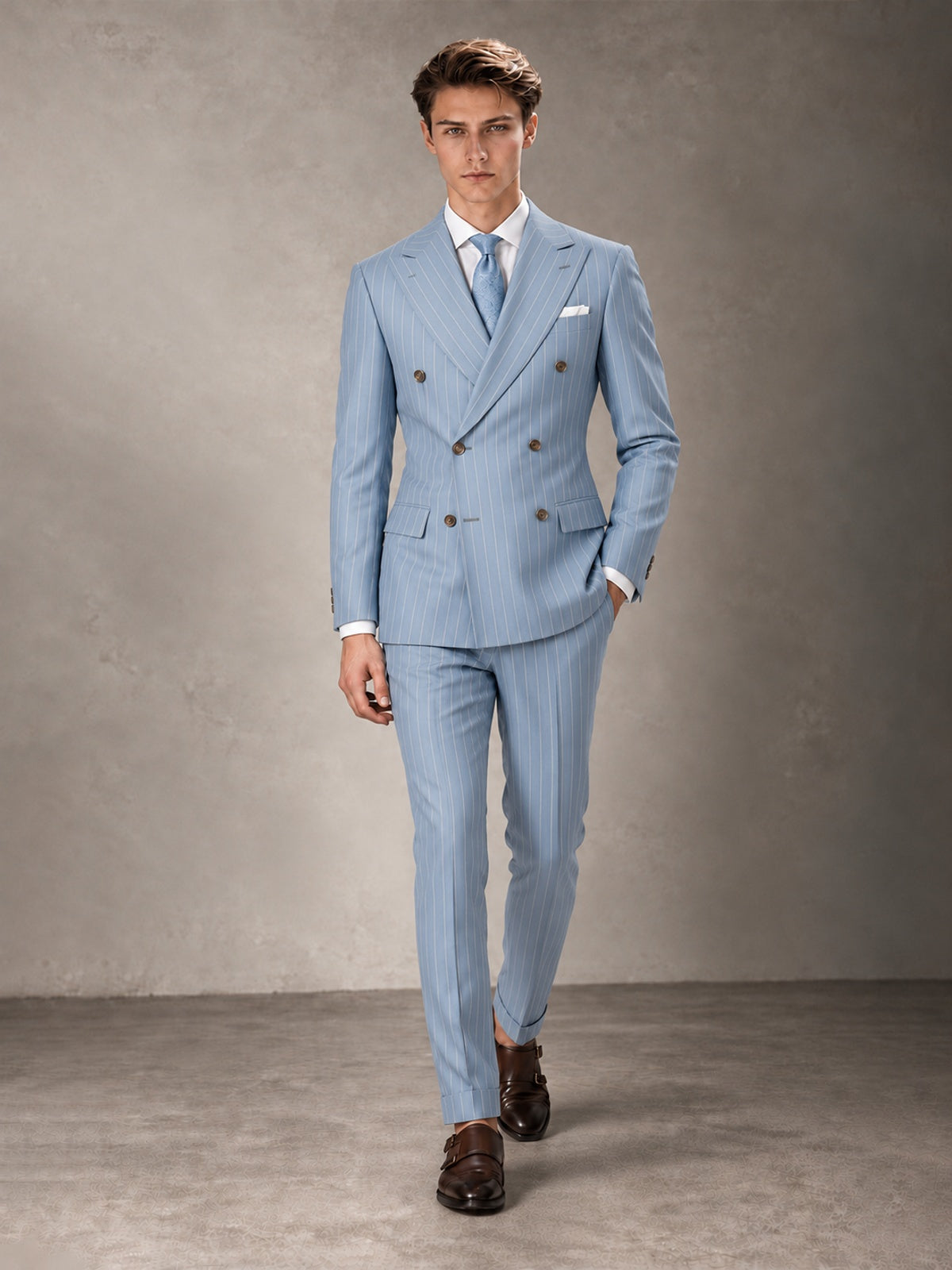 Double Breasted Pinstripe Men's Suit 2 Piece (Jacket & Pants) for Wedding & Formal Prom