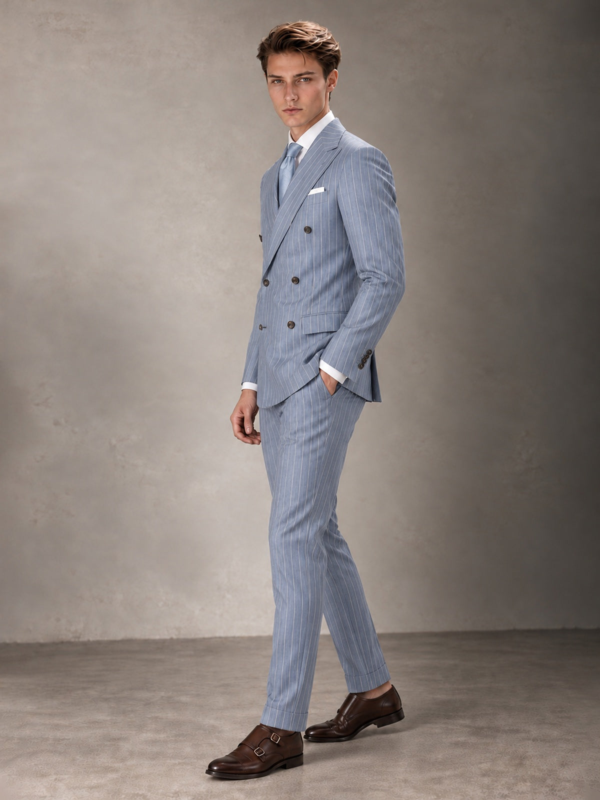 Double Breasted Pinstripe Men's Suit 2 Piece (Jacket & Pants) for Wedding & Formal Prom