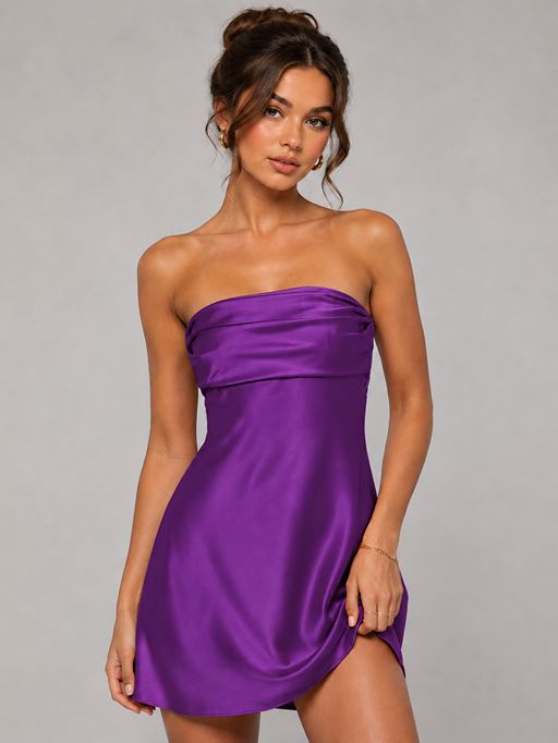 Burnt Orange Strapless Satin Mini Dress