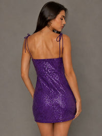 Navy Blue Sequin Spaghetti Strap Mini Dress