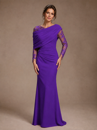 Dusty Rose Illusion Long Sleeve Chiffon Applique Mother of The Bride Dress