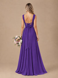 Pleated Chiffon V Neck Wedding Bridesmaid Dresses Floor Length with Slit