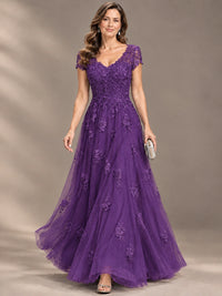 Lace Appliques A-line Mother of The Bride Dresses with Short Sleeves