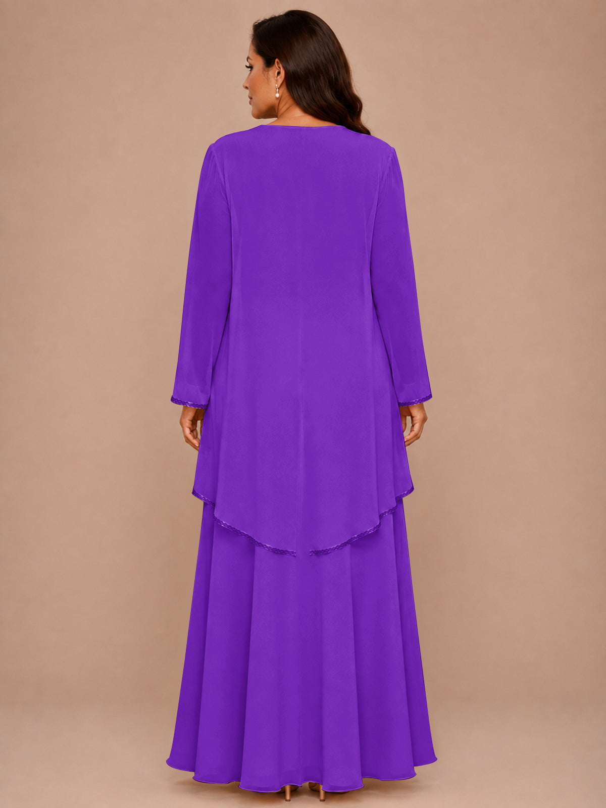 Champagne Beaded Chiffon Mother of the Bride Dress with Jacket V-Neck Gown