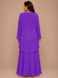 Champagne Beaded Chiffon Mother of the Bride Dress with Jacket V-Neck Gown