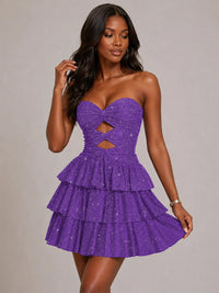 Royal Blue Sequin Strapless Cutout Ruffle Mini Dress