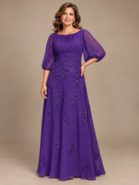 A-Line Mother of the Bride Dress with Sheer Puff Sleeves