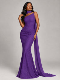 Pleated Chiffon Lace Prom Dresses Long Bodycon Mermaid with Scarf