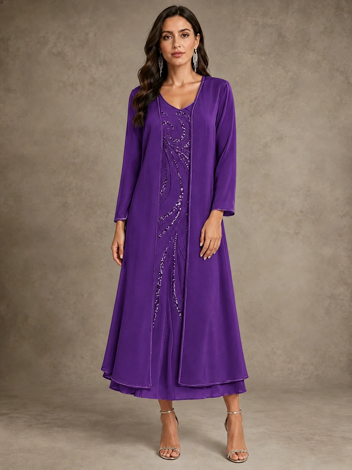 Sequin Chiffon Mother of the Bride Dress with Jacket